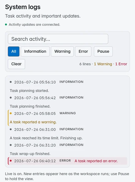 Secrit activity log with severity filters